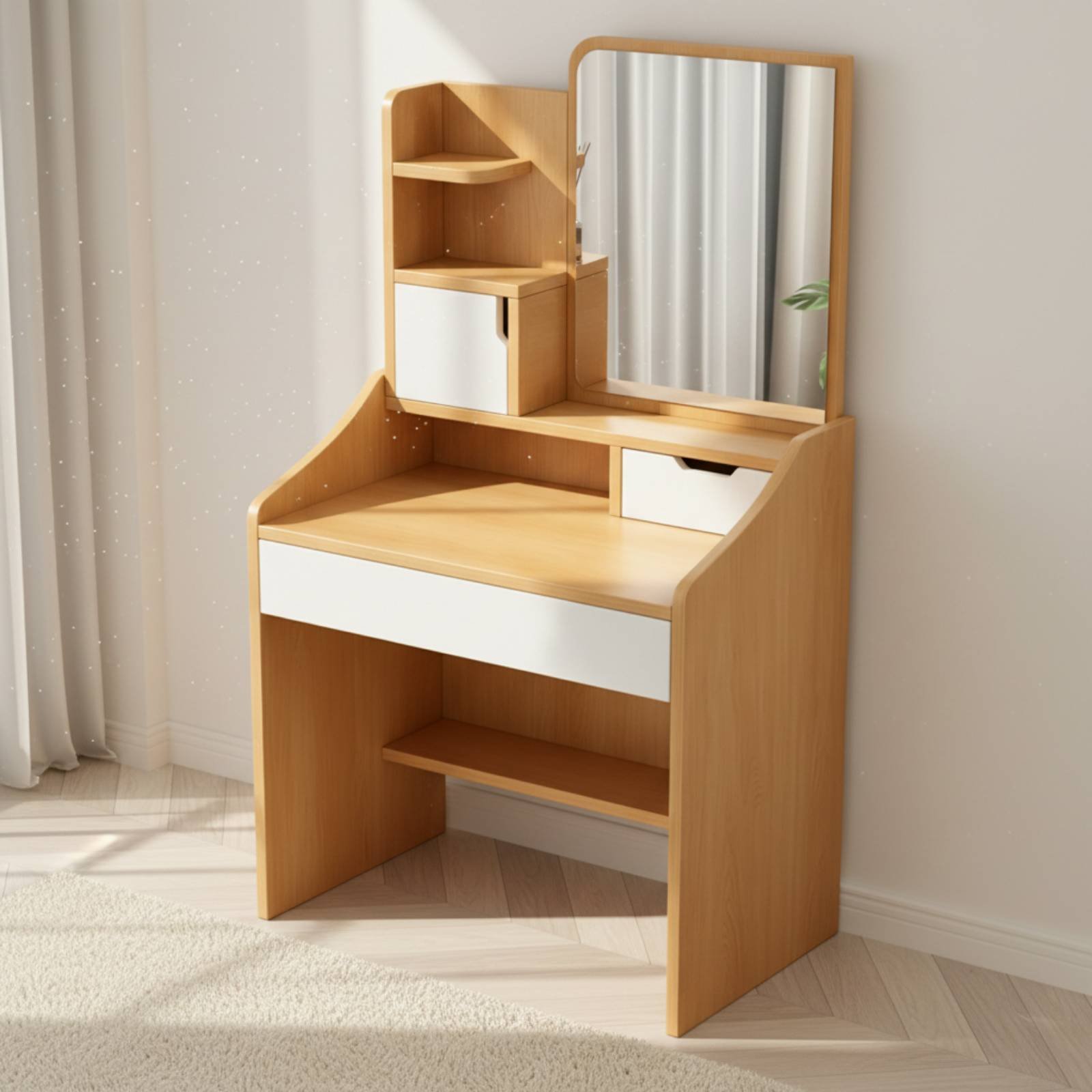 Dressing Table Vanity With Lighted Mirror - Makeup Vanity with Storage Space Saving