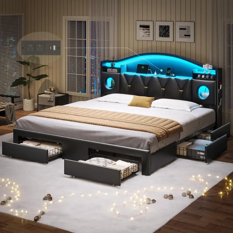 King Size Bed Frame With Storage Drawers - King Size Bed Frame,Platform Bed Frame