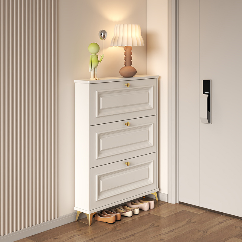 Shoe Rack Cabinet Narrow Entryway - French Entryway Shoe Cabinet - Creamy