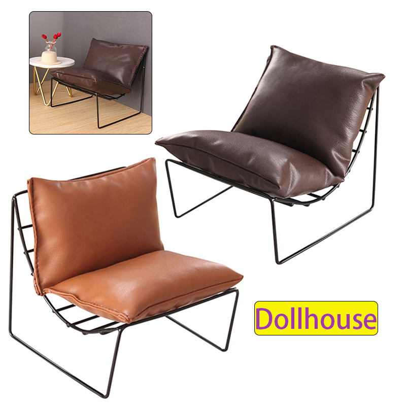 Sofas - Dollhouse Miniature Iron Sofa Chair Leather