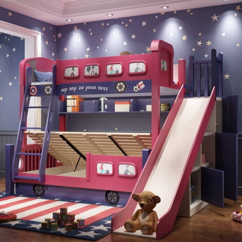 Bunk Bed With Stairs And Slide - Modern Style Girls Toddler Bed Frame