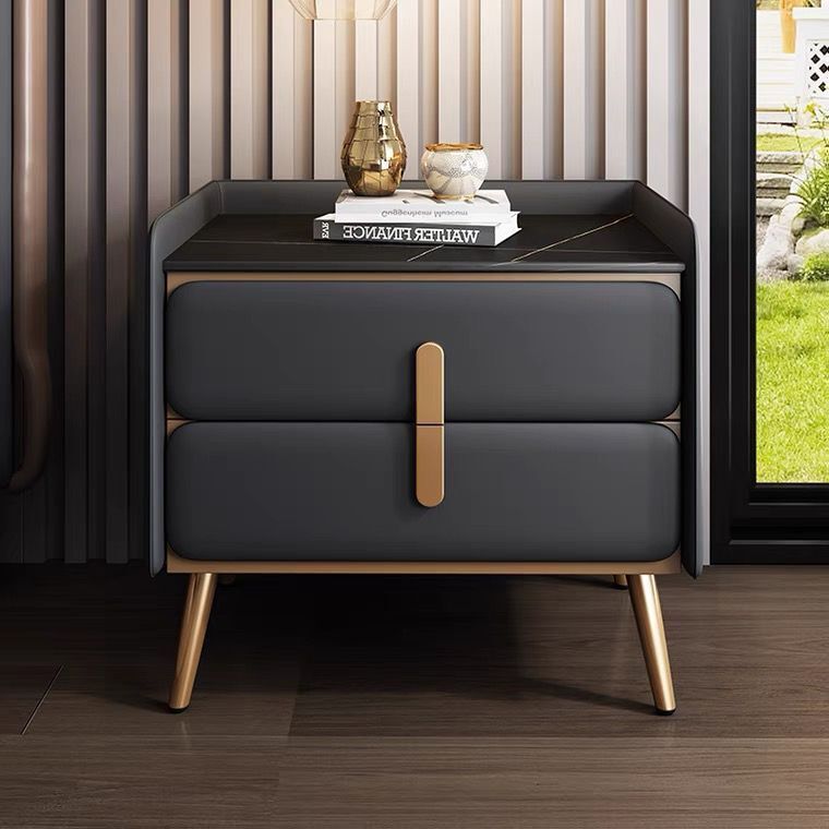 AOLIVIYA Cream Rock Slab Night - Solid Wood Nightstand 2 Drawers ulasan dan harga