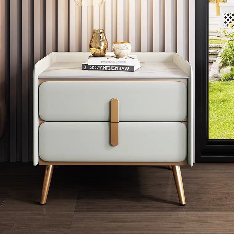 AOLIVIYA Cream Rock Slab Night - Solid Wood Nightstand 2 Drawers ulasan dan harga