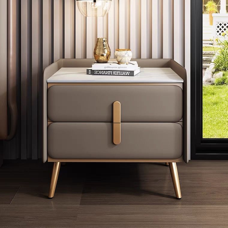 AOLIVIYA Cream Rock Slab Night - Solid Wood Nightstand 2 Drawers ulasan dan harga