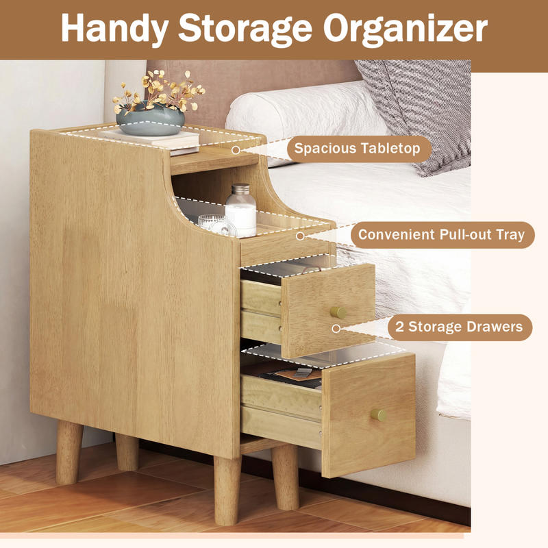 Solid Wood Night Side Table Na - Solid Wood Nightstand 2 Drawers ulasan dan harga