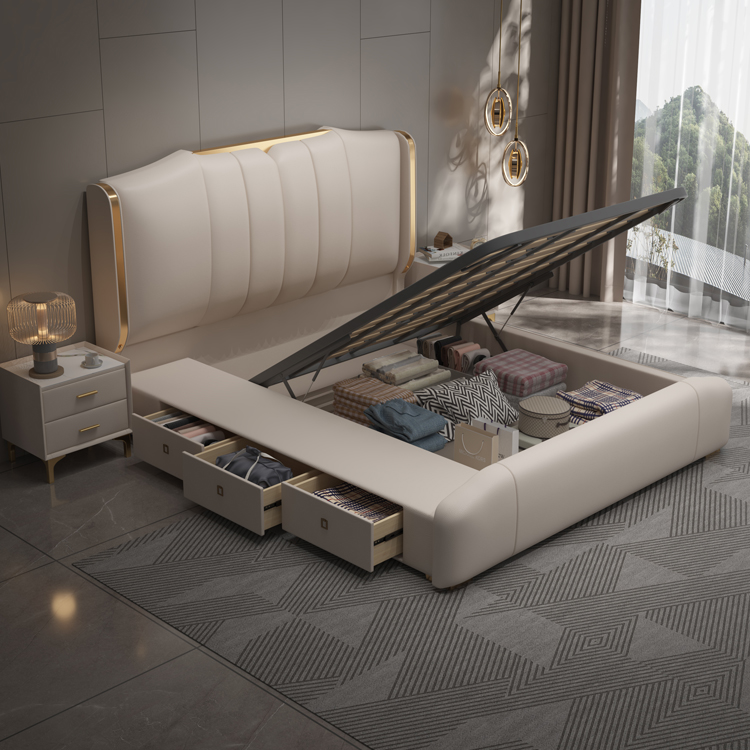 Modern Luxury Wooden Bedroom F - King Size Bed Frame With Storage Drawers ulasan dan harga