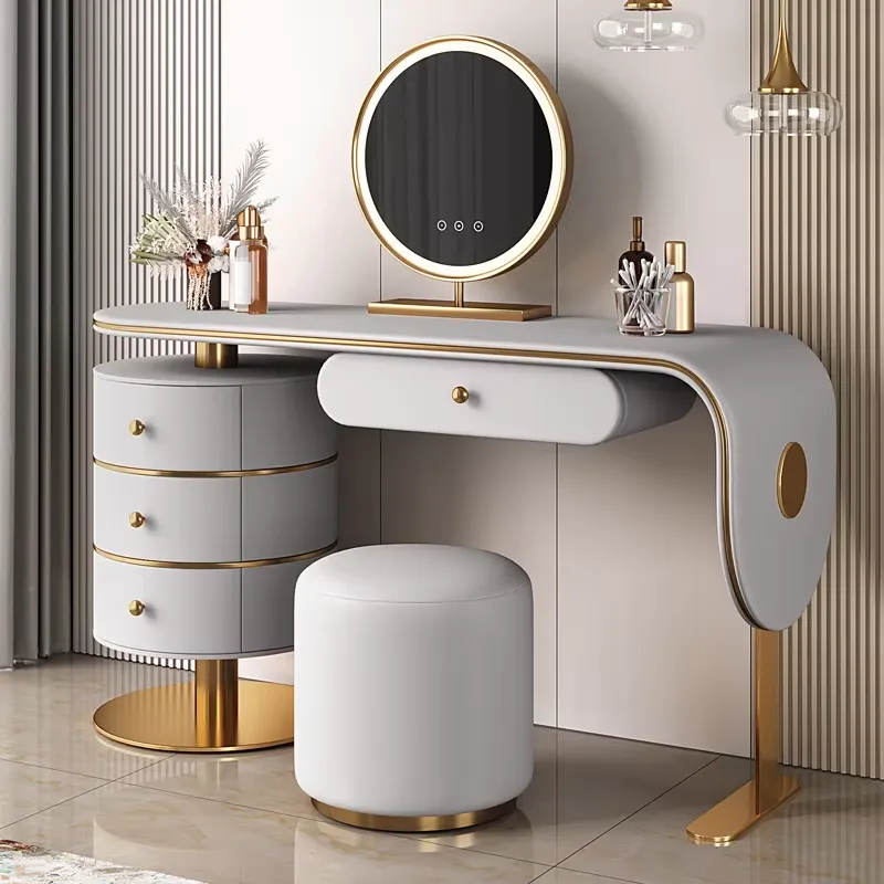 Custom High Quality Wooden Dre - Dressing Table Vanity With Lighted Mirror ulasan dan harga