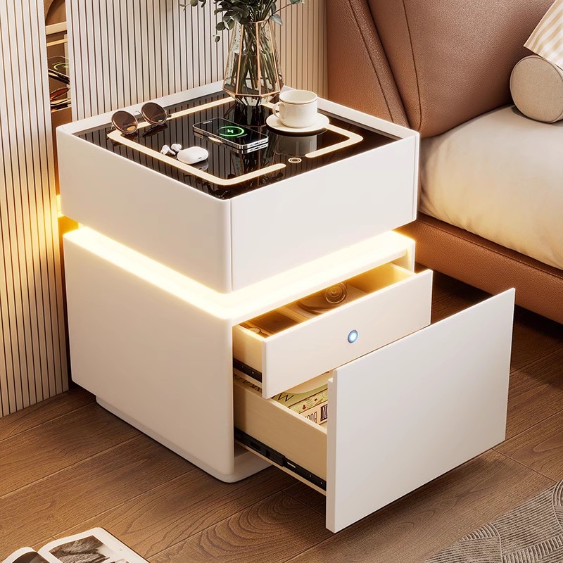 Intelligent Bedside Table with - Solid Wood Nightstand 2 Drawers ulasan dan harga