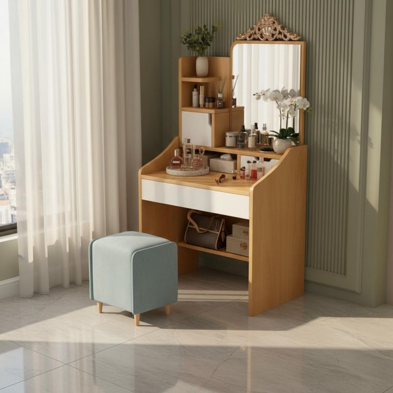 Makeup Vanity with Storage Mod - Dressing Table Vanity With Lighted Mirror ulasan dan harga
