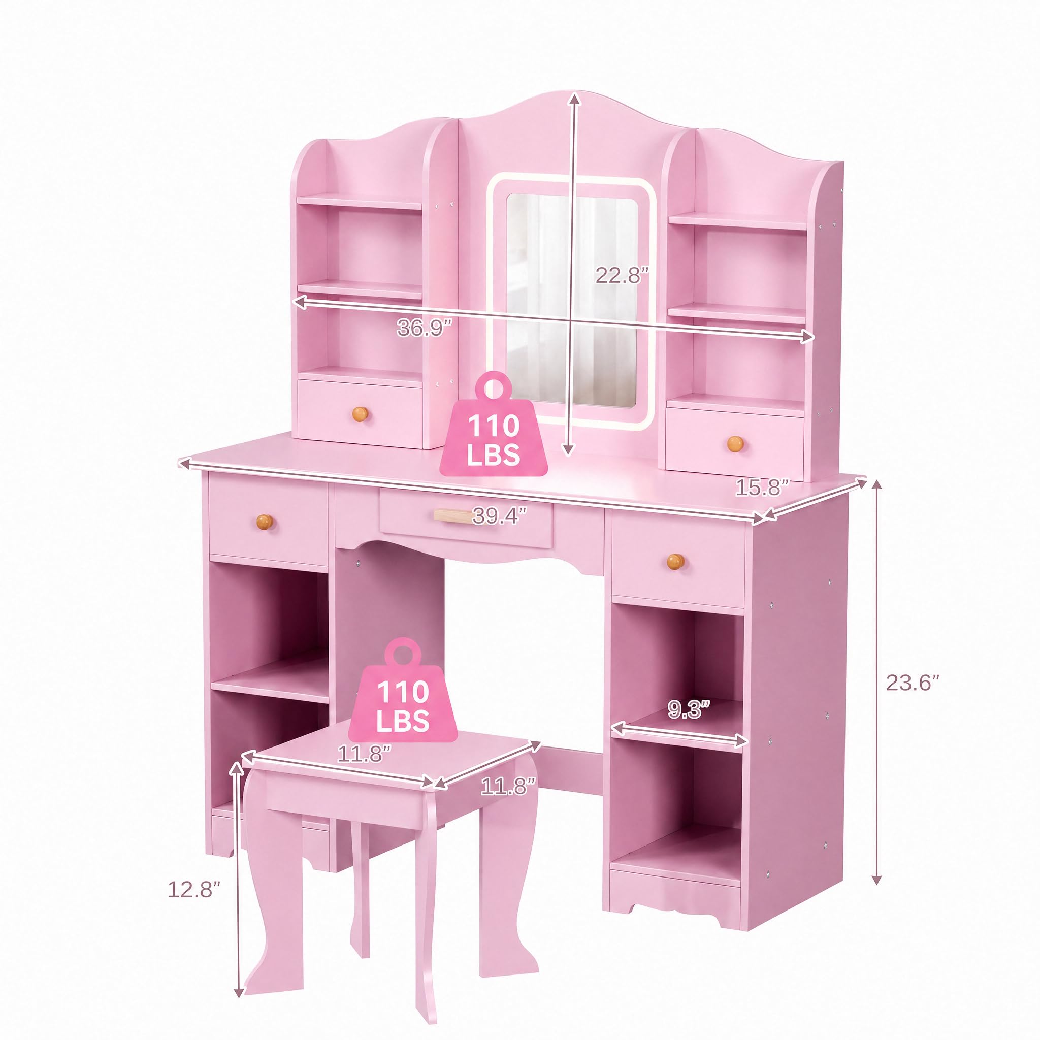 Kids Vanity with 3-Color Light - Dressing Table Vanity With Lighted Mirror ulasan dan harga