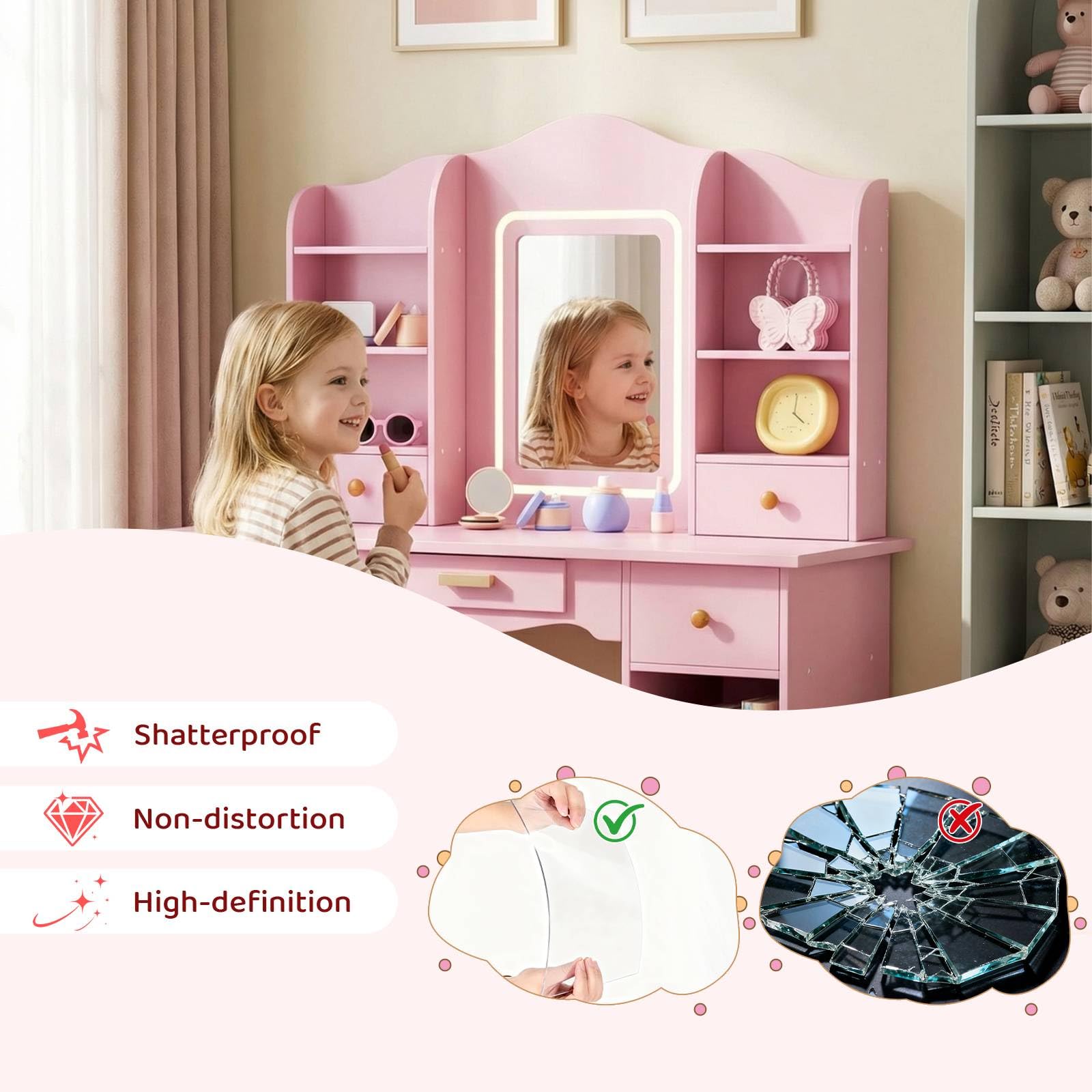 Kids Vanity with 3-Color Light - Dressing Table Vanity With Lighted Mirror ulasan dan harga