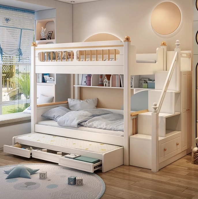 ！@Kids Bedroom Furniture Solid - Bunk Bed With Stairs And Slide ulasan dan harga