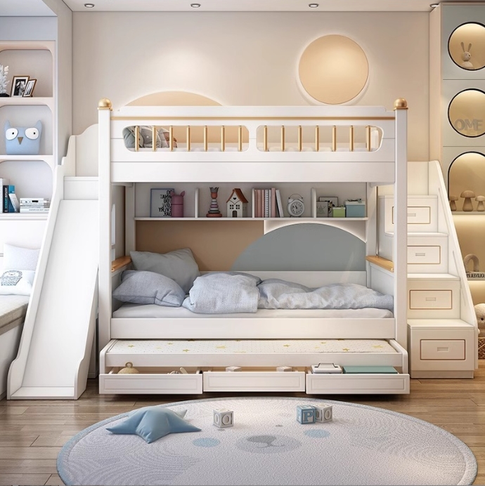 ！@Kids Bedroom Furniture Solid - Bunk Bed With Stairs And Slide ulasan dan harga