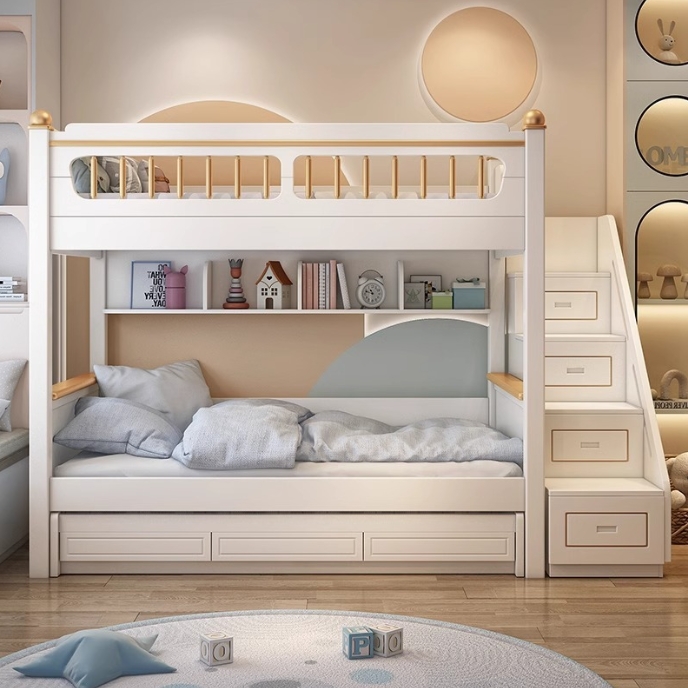 ！@Kids Bedroom Furniture Solid - Bunk Bed With Stairs And Slide ulasan dan harga
