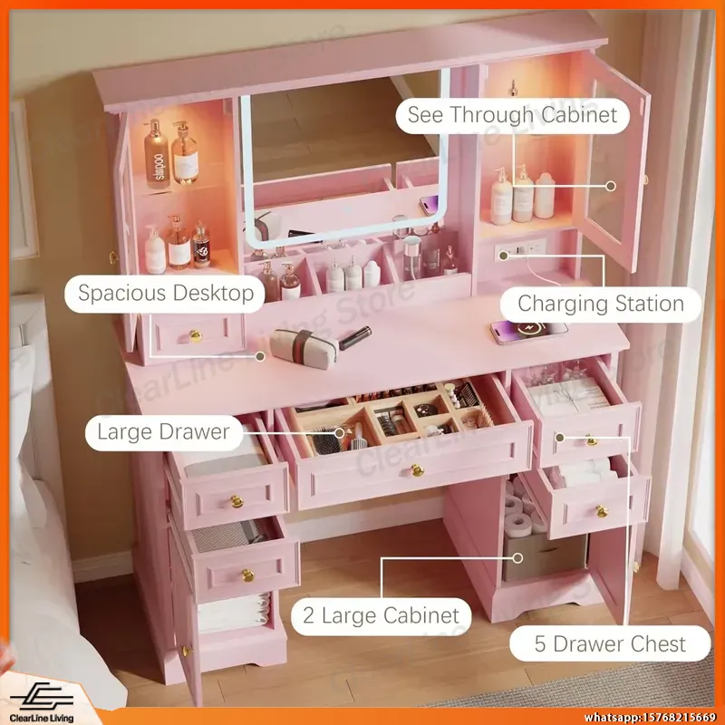 Farmhouse Makeup Vanity with L - Dressing Table Vanity With Lighted Mirror ulasan dan harga