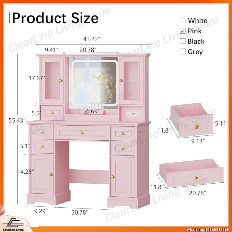 Farmhouse Makeup Vanity with L - Dressing Table Vanity With Lighted Mirror ulasan dan harga