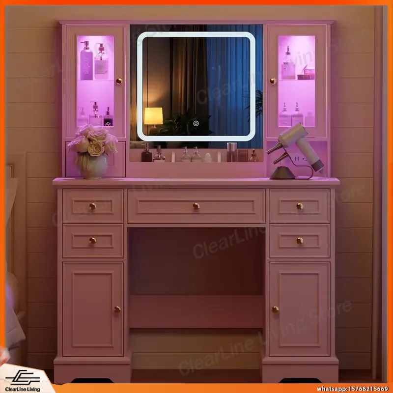 Farmhouse Makeup Vanity with L - Dressing Table Vanity With Lighted Mirror ulasan dan harga