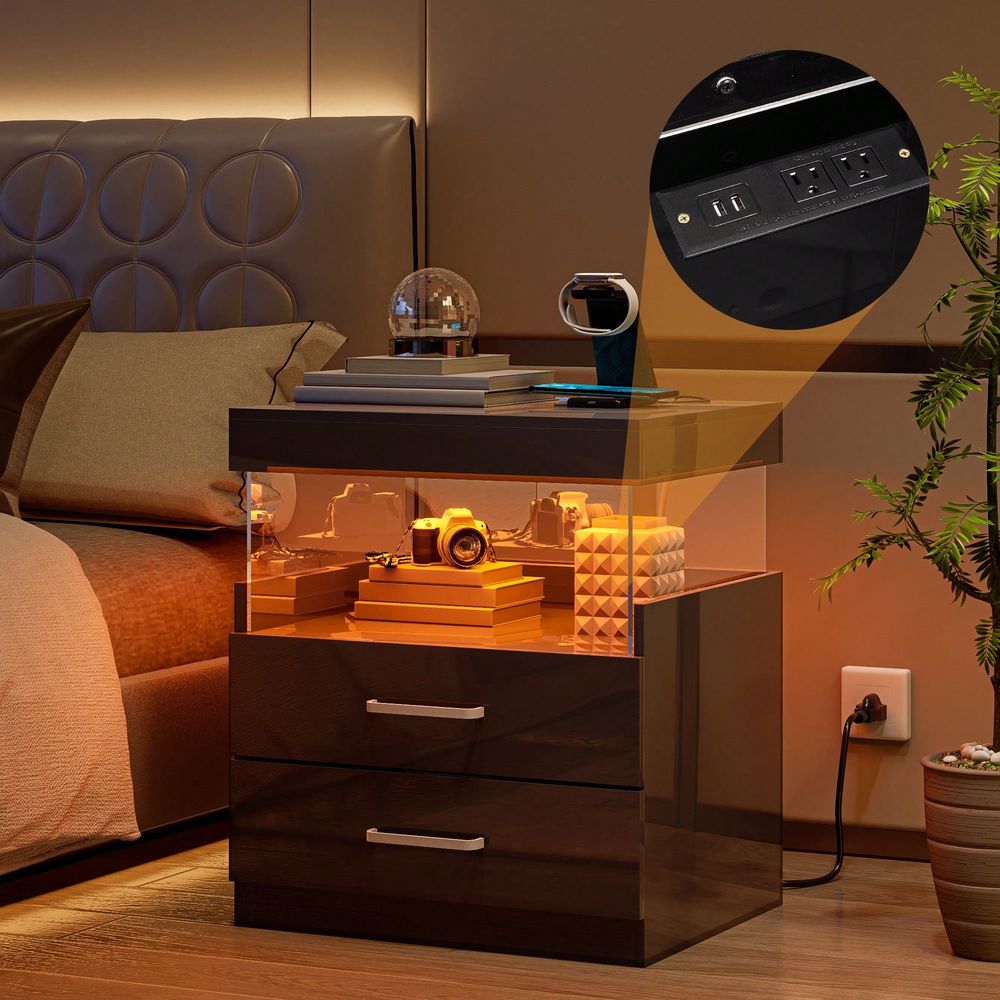 Black LED End Table Nightstand - Floating Nightstand With Led Light ulasan dan harga