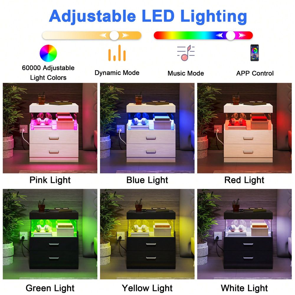 Black LED End Table Nightstand - Floating Nightstand With Led Light ulasan dan harga