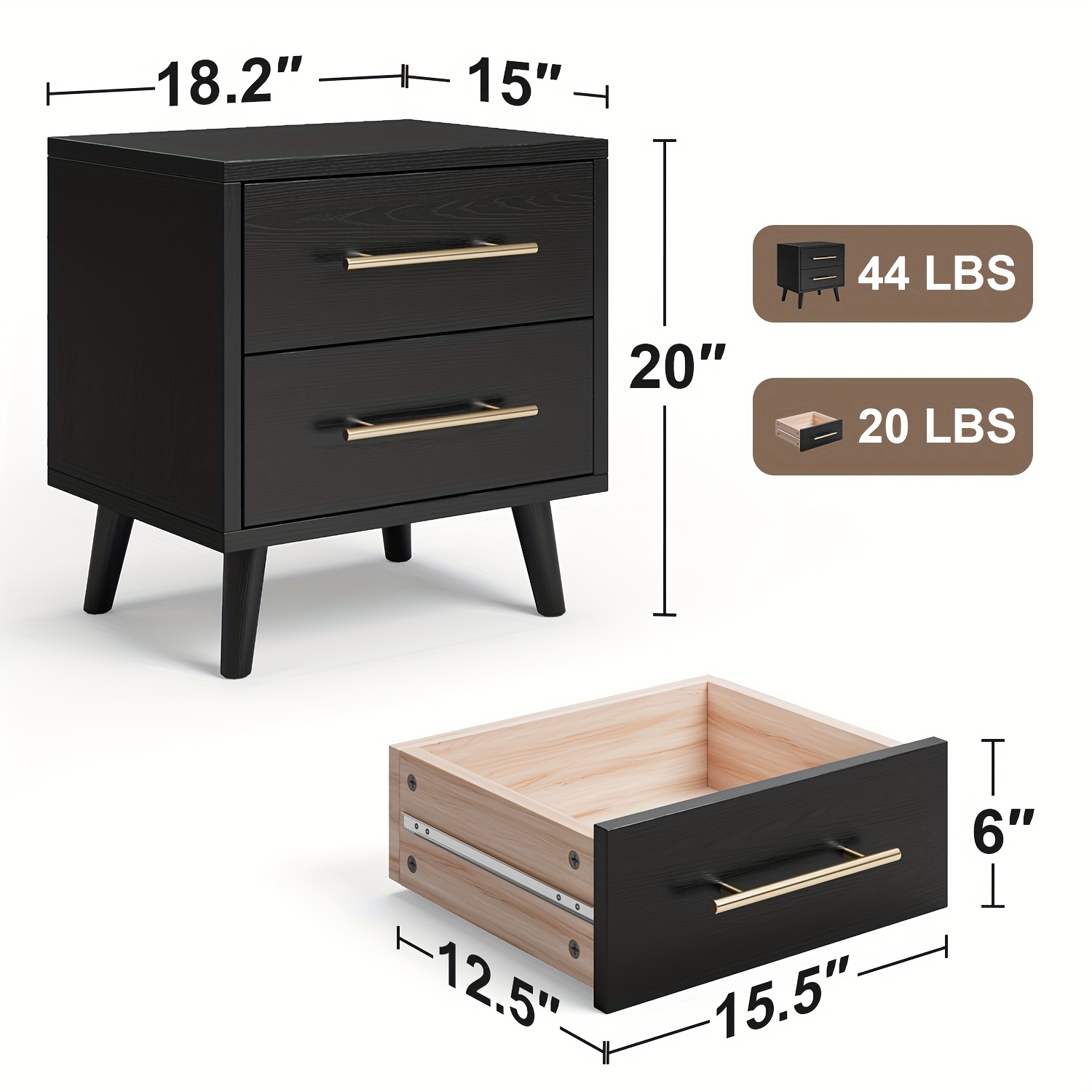 Nightstand, Bedside Table with - Solid Wood Nightstand 2 Drawers ulasan dan harga