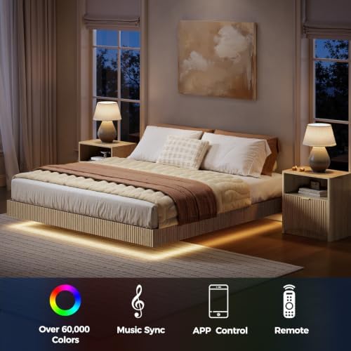 Bedroom Set, Queen Floating Be - Floating Nightstand With Led Light ulasan dan harga