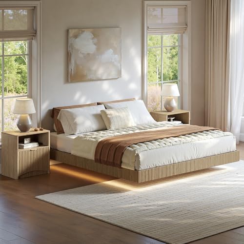 Bedroom Set, Queen Floating Be - Floating Nightstand With Led Light ulasan dan harga
