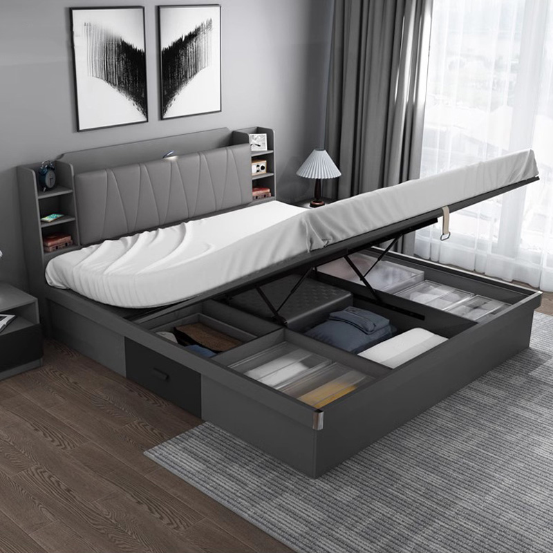 Wooden Modern Sets Hydraulic L - King Size Bed Frame With Storage Drawers ulasan dan harga