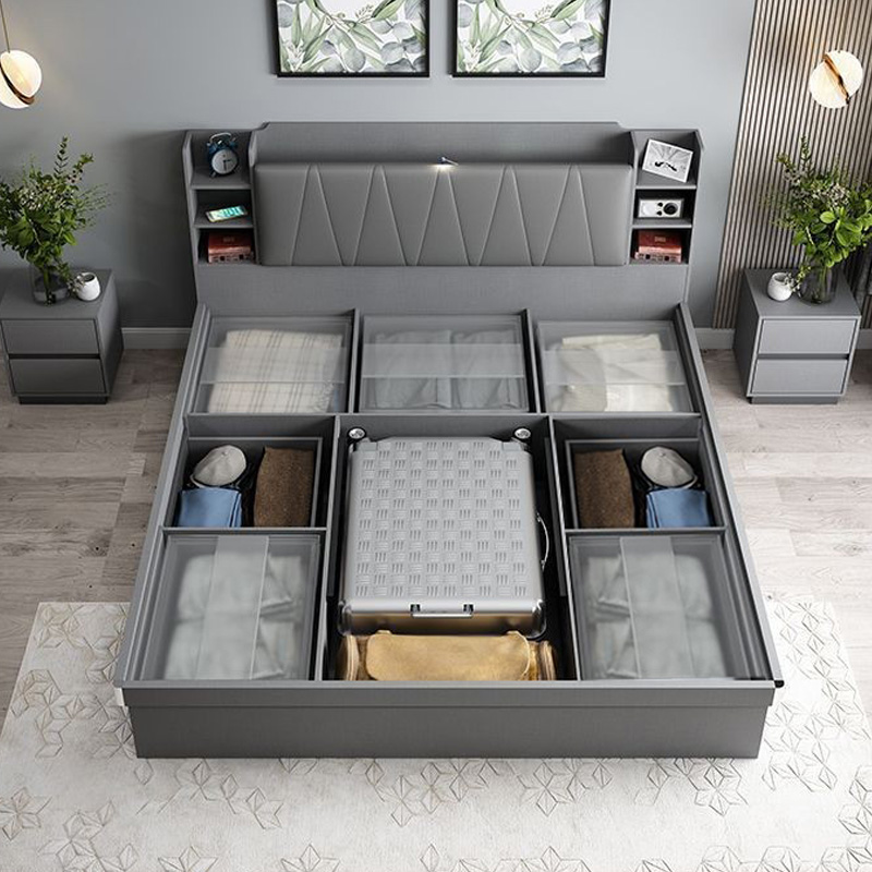 Wooden Modern Sets Hydraulic L - King Size Bed Frame With Storage Drawers ulasan dan harga