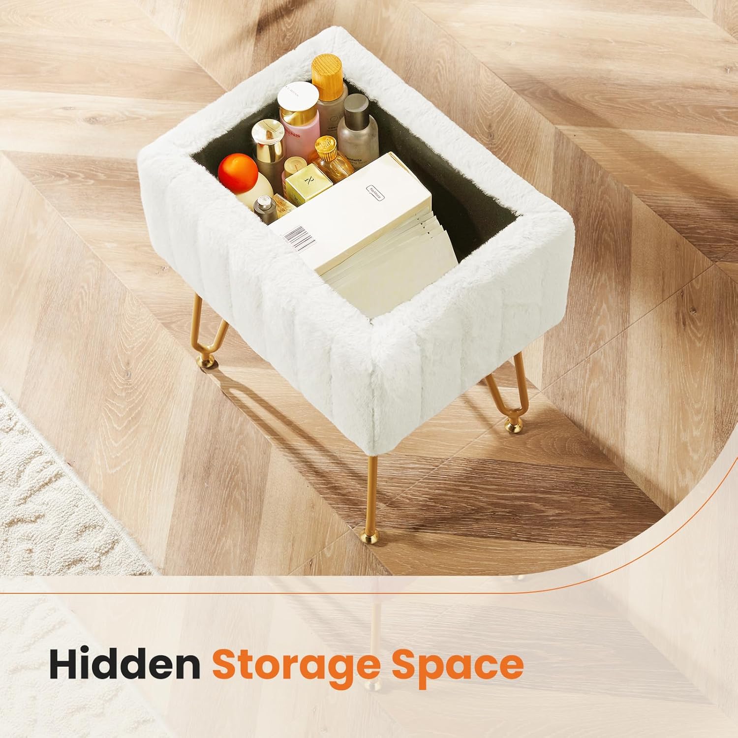 White Storage Vanity Stool, Fa - Bedroom Furniture ulasan dan harga