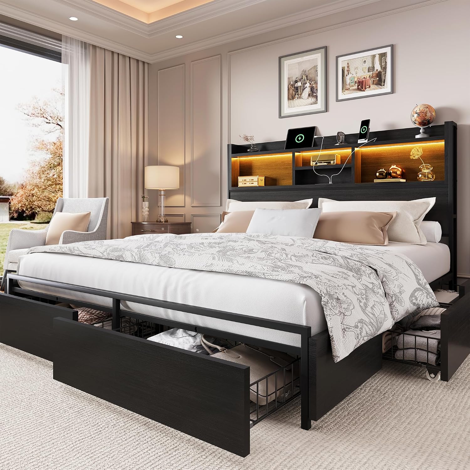 King Size Bed Frame with 6 Sto - King Size Bed Frame With Storage Drawers ulasan dan harga