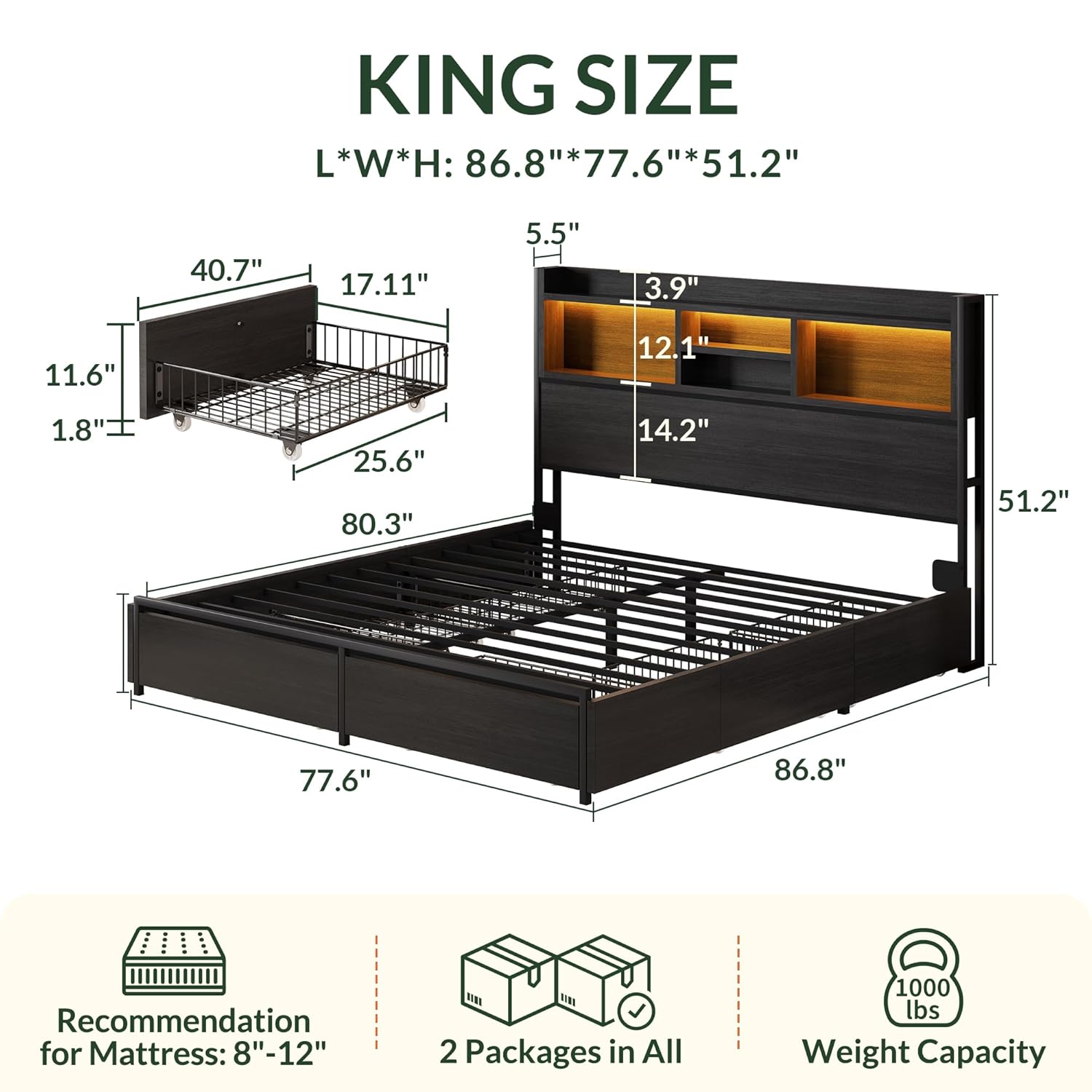 King Size Bed Frame with 6 Sto - King Size Bed Frame With Storage Drawers ulasan dan harga