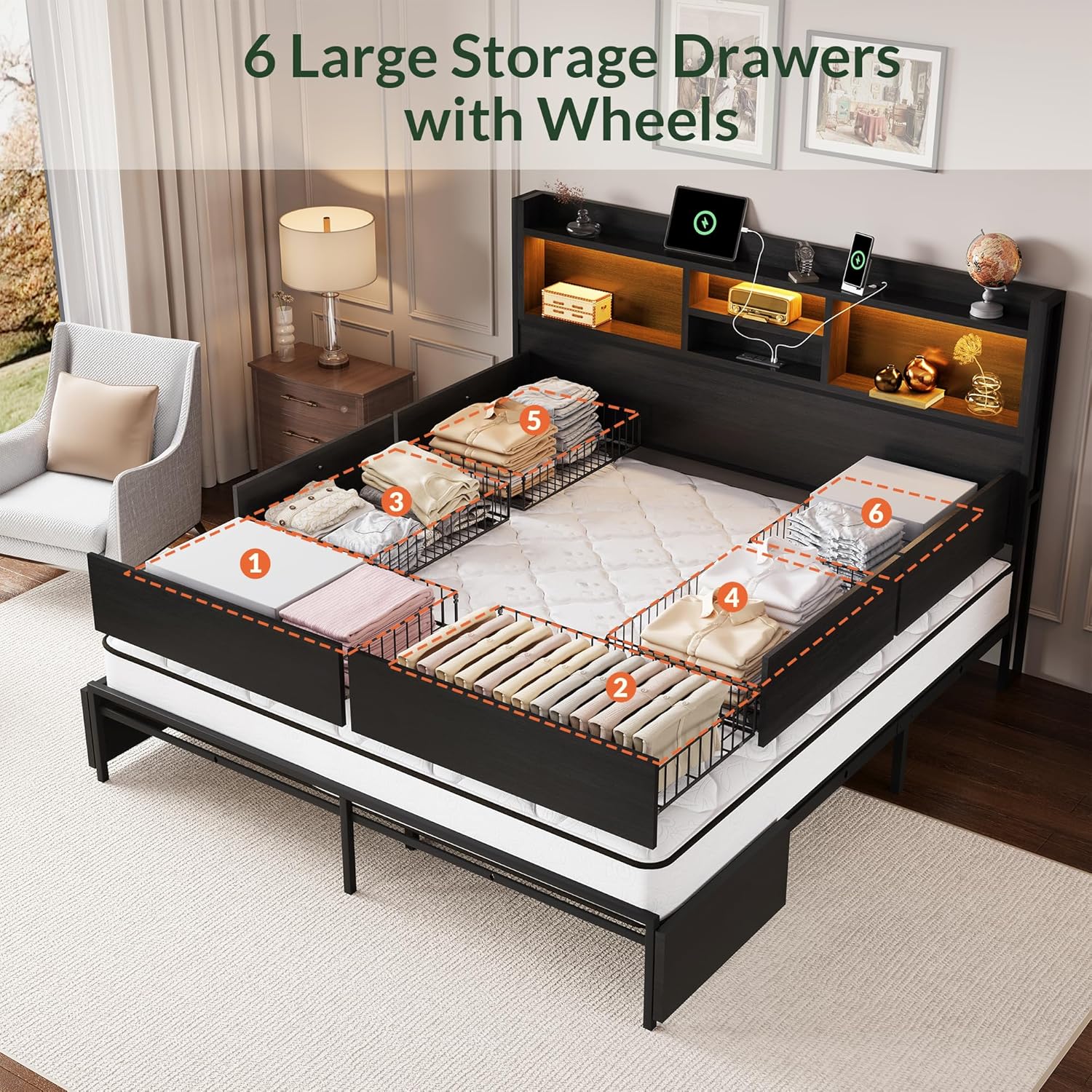 King Size Bed Frame with 6 Sto - King Size Bed Frame With Storage Drawers ulasan dan harga