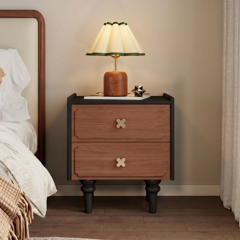 Home Furniture Solid Wood Blac - Solid Wood Nightstand 2 Drawers ulasan dan harga