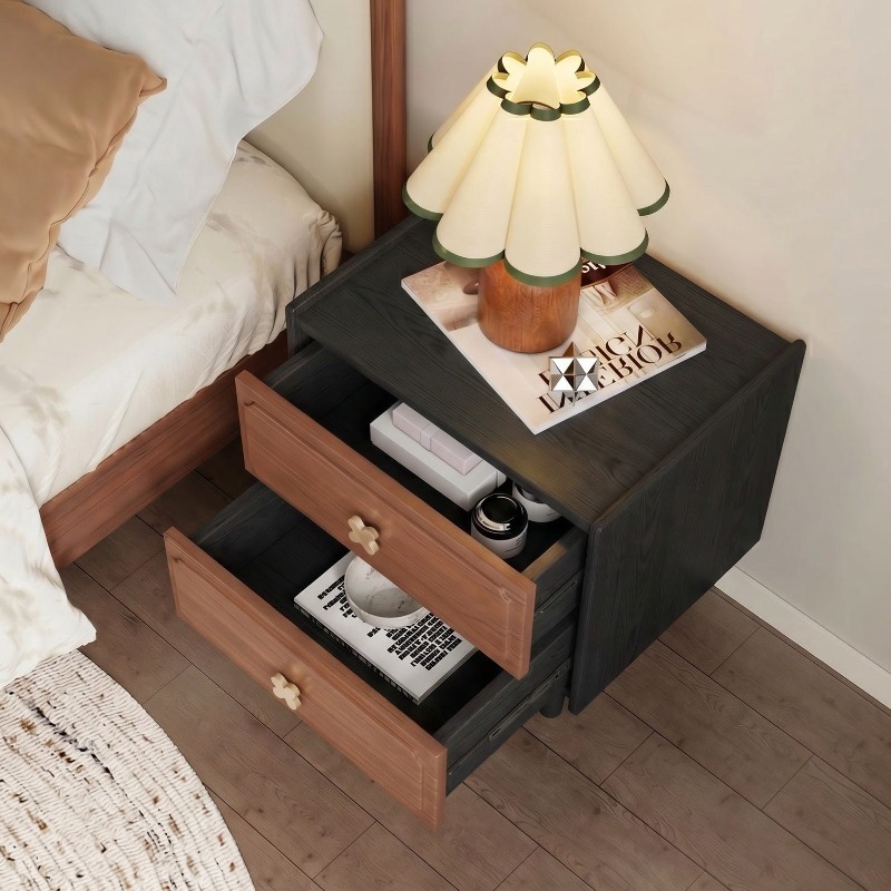 Home Furniture Solid Wood Blac - Solid Wood Nightstand 2 Drawers ulasan dan harga