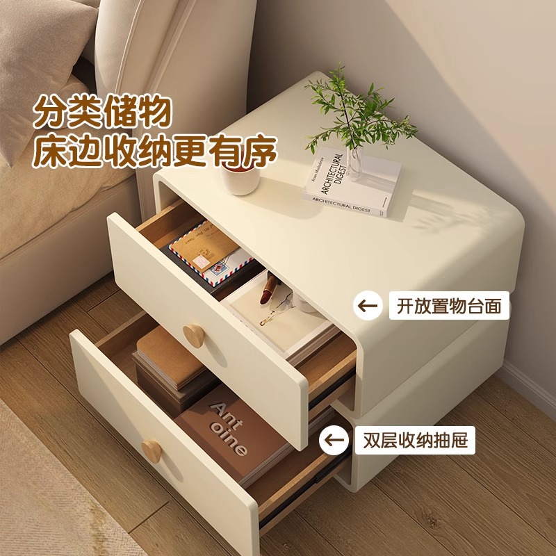 Minimalist Cream Bedside Cabin - Solid Wood Nightstand 2 Drawers ulasan dan harga