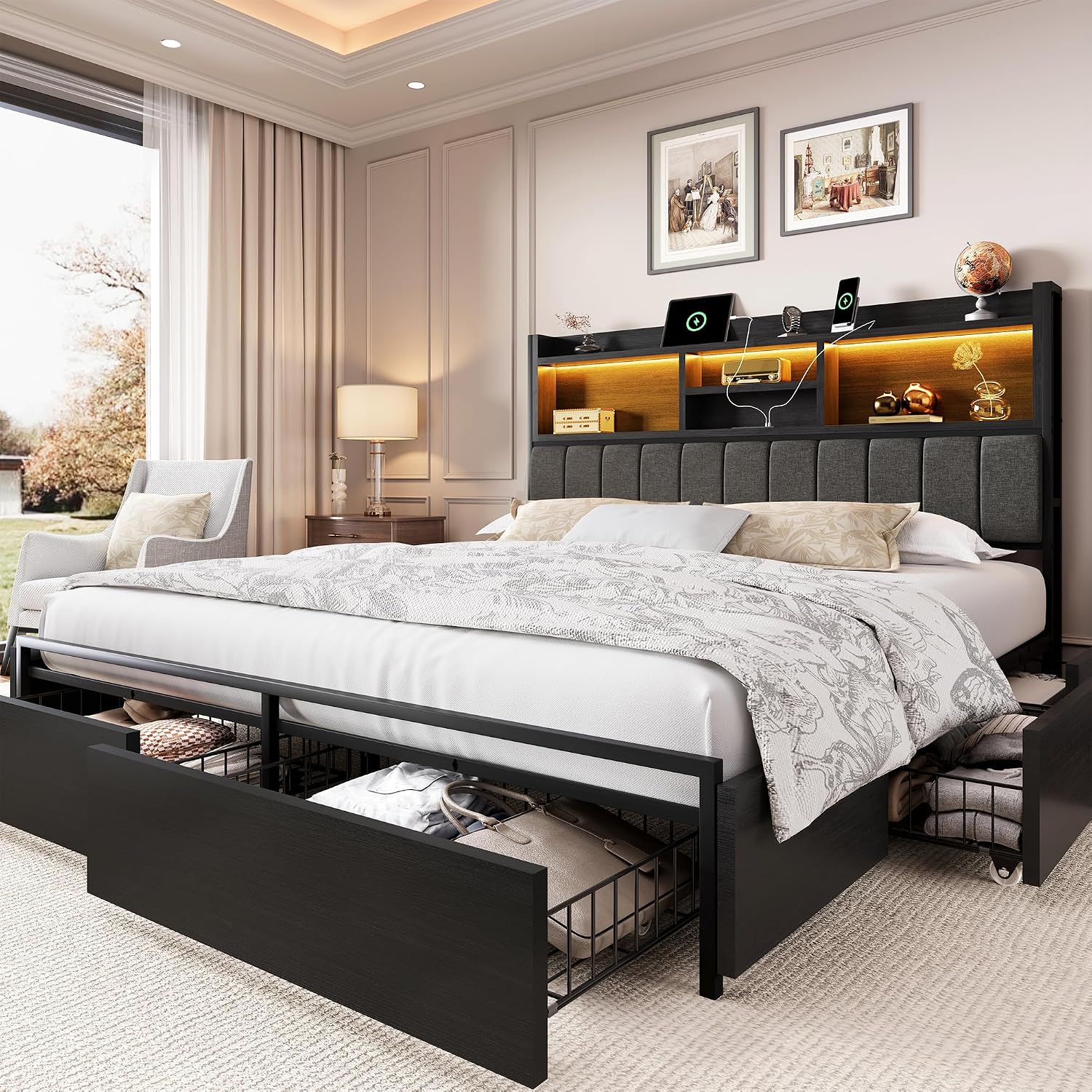 King Bed Frame with 6 Storage  - King Size Bed Frame With Storage Drawers ulasan dan harga