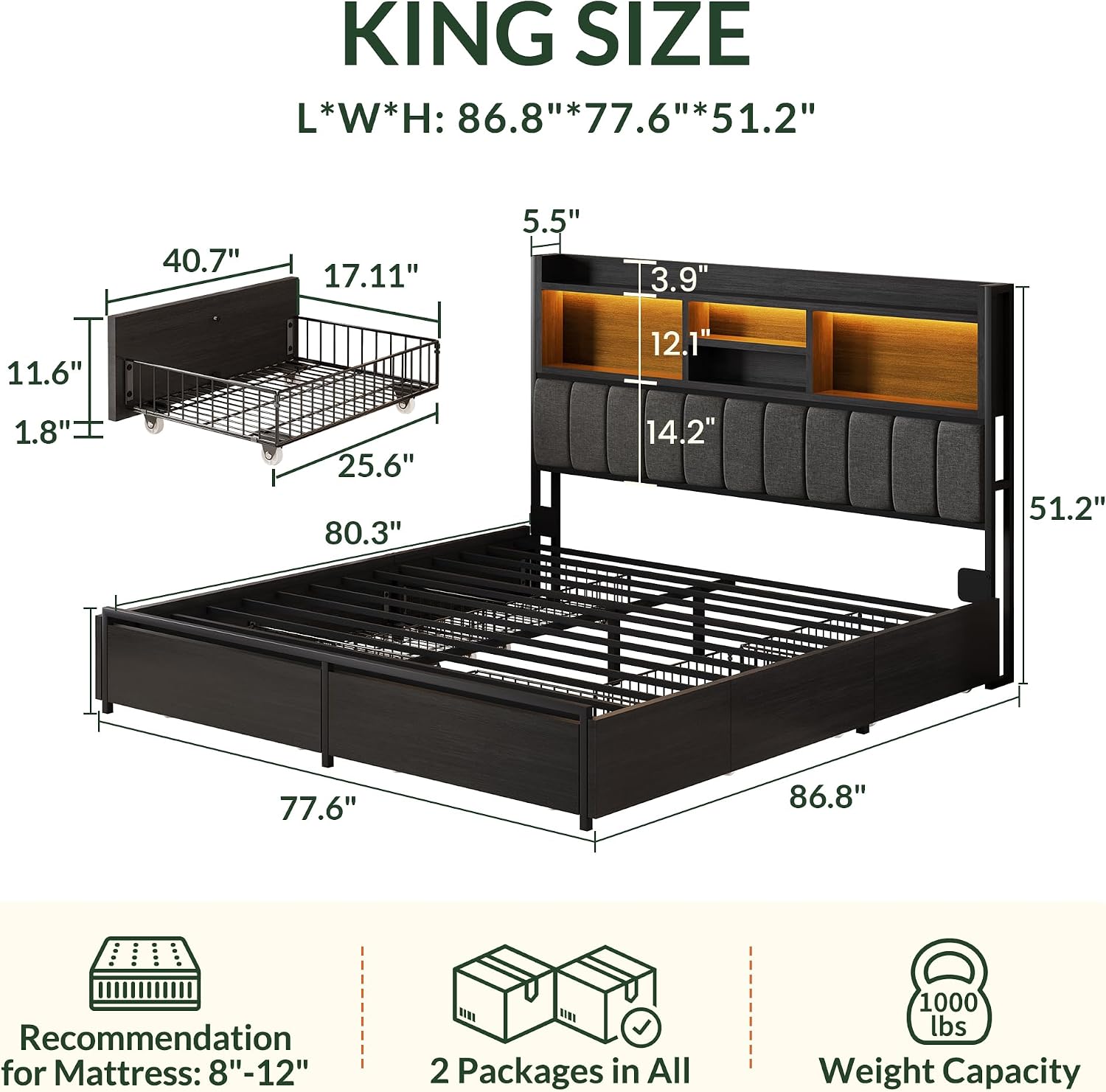 King Bed Frame with 6 Storage  - King Size Bed Frame With Storage Drawers ulasan dan harga