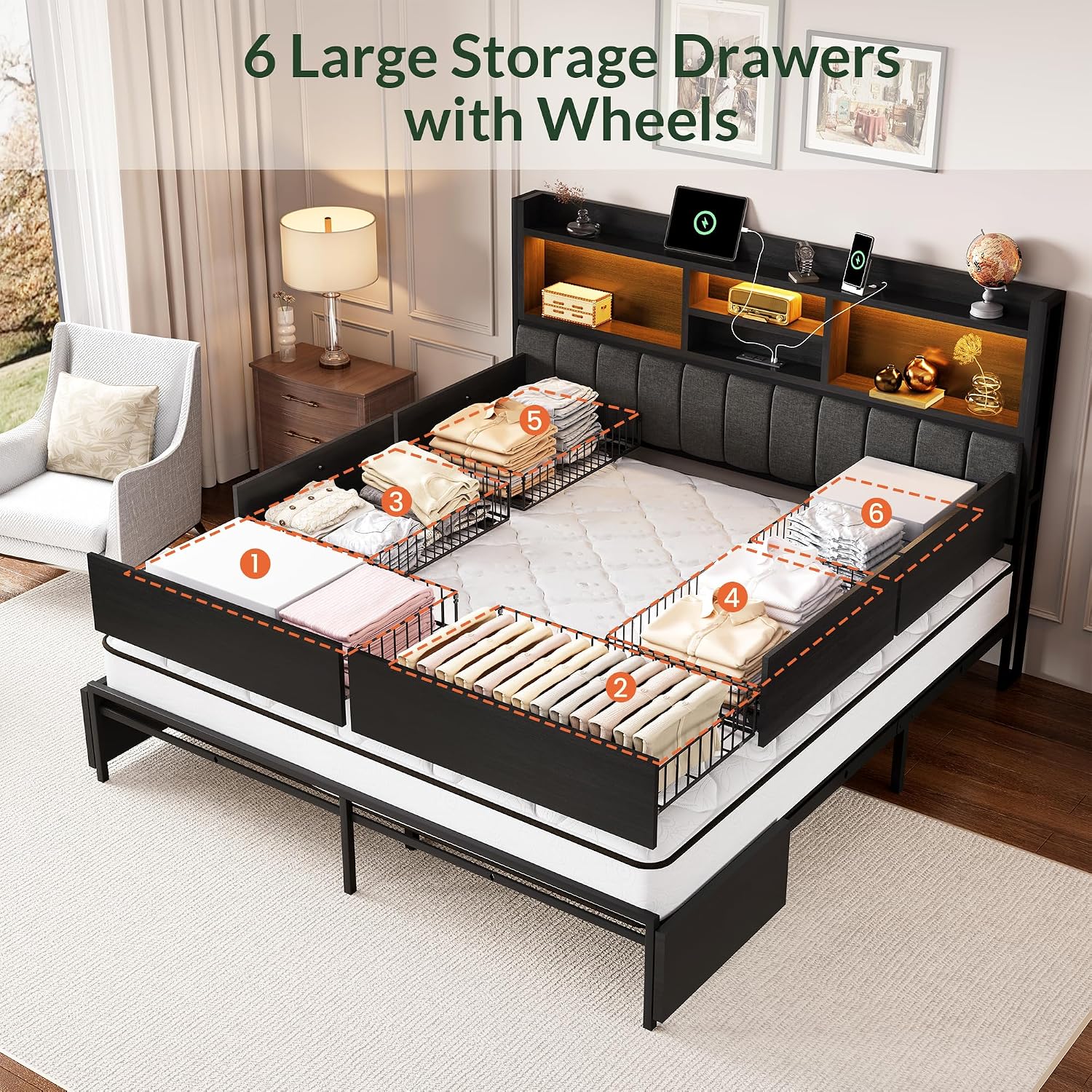 King Bed Frame with 6 Storage  - King Size Bed Frame With Storage Drawers ulasan dan harga