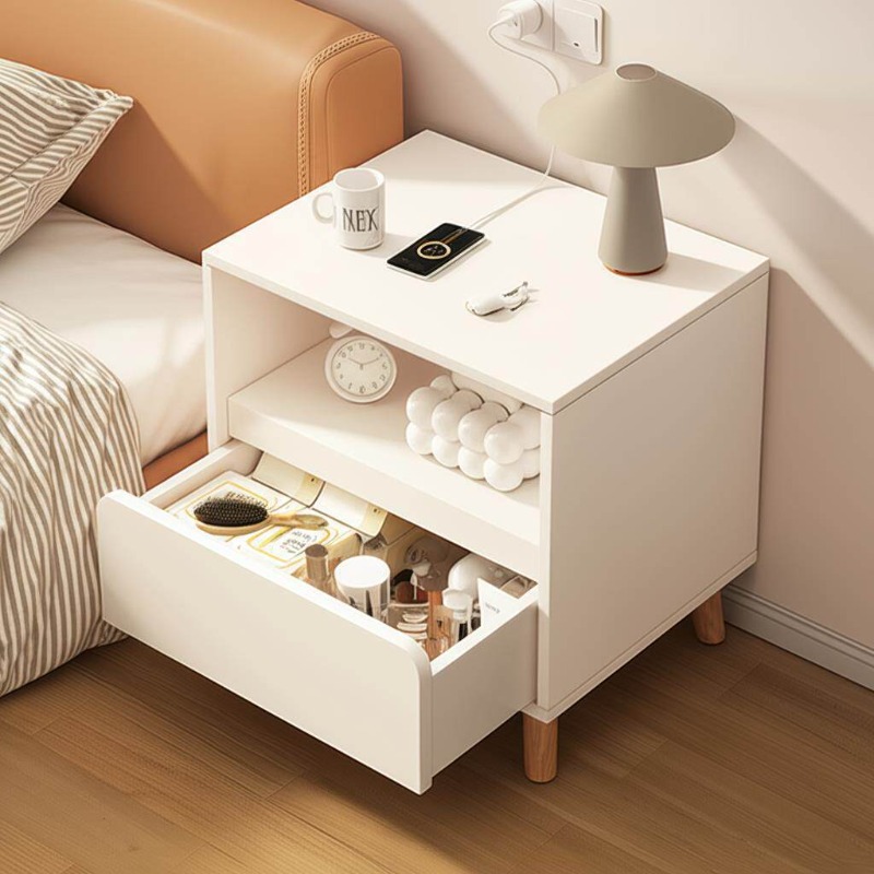 White bedside table Bedroom wi - Solid Wood Nightstand 2 Drawers ulasan dan harga