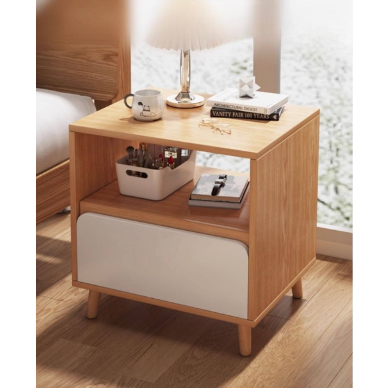 White bedside table Bedroom wi - Solid Wood Nightstand 2 Drawers ulasan dan harga
