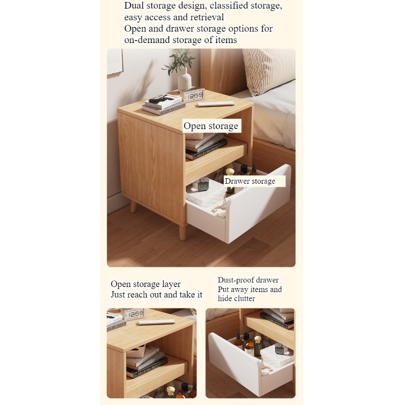 White bedside table Bedroom wi - Solid Wood Nightstand 2 Drawers ulasan dan harga