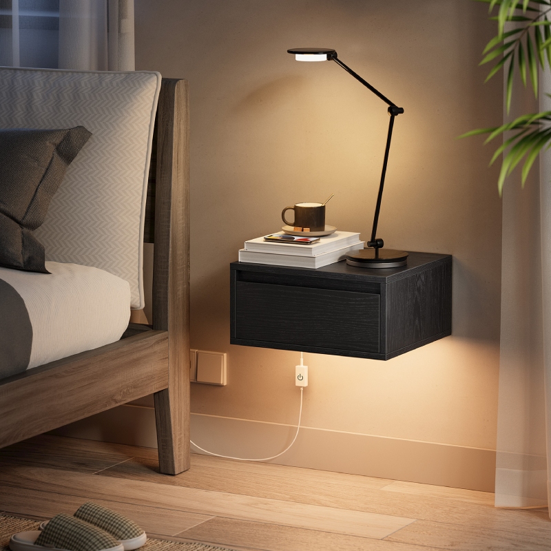 With Drawer LED Light Bedside  - Floating Nightstand With Led Light ulasan dan harga