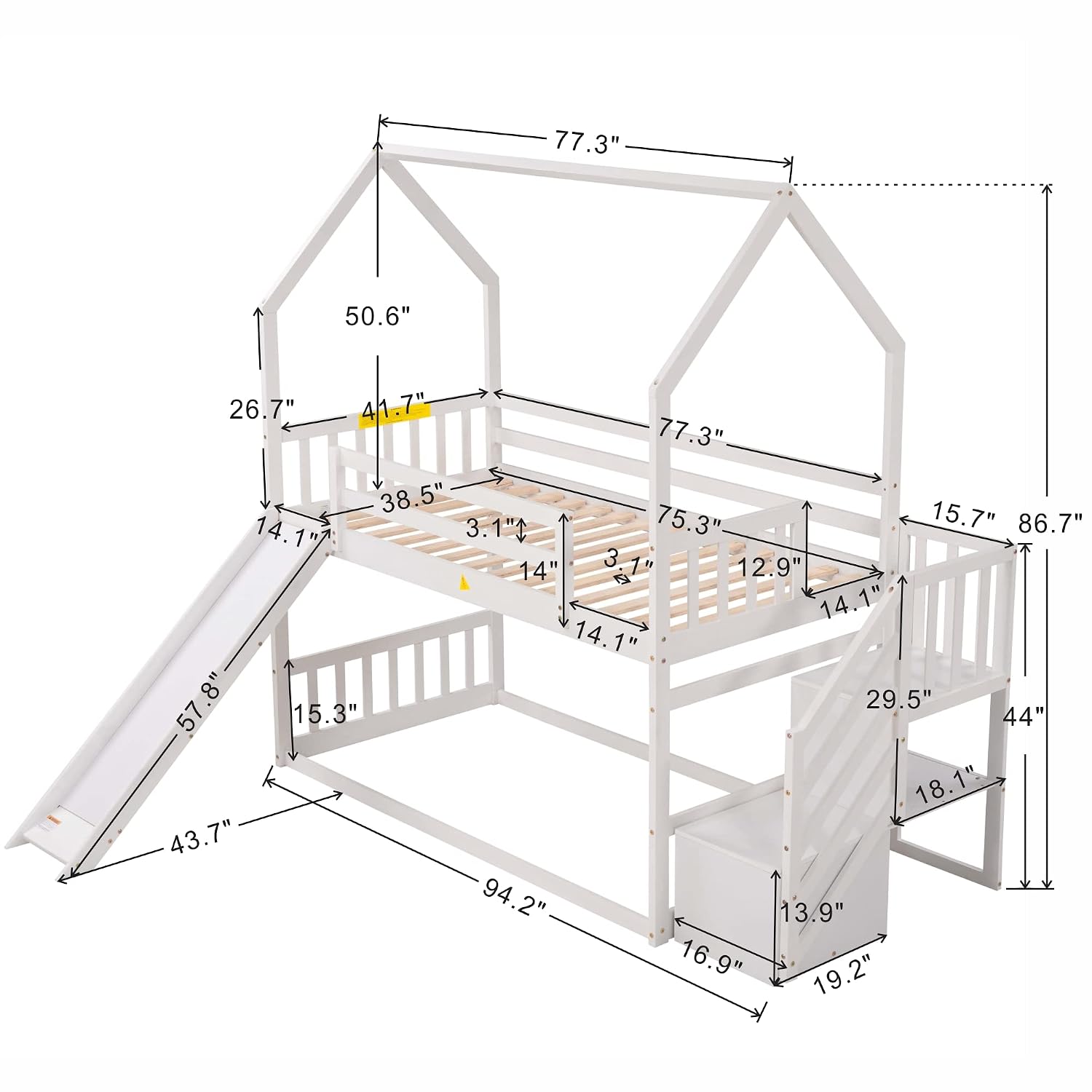 Twin Over Twin Bunk Bed with S - Bunk Bed With Stairs And Slide ulasan dan harga