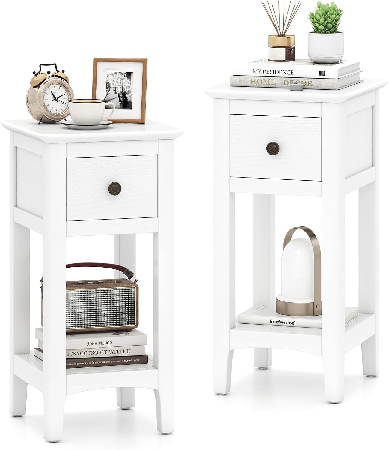 Narrow End Tables with Drawer  - Solid Wood Nightstand 2 Drawers ulasan dan harga
