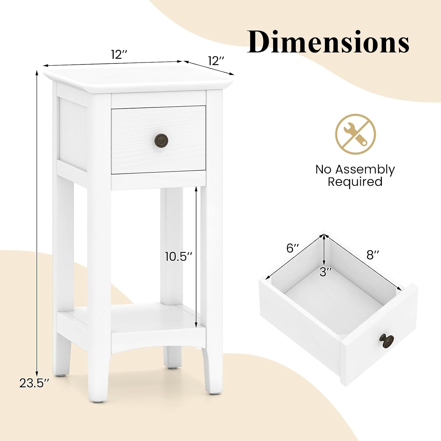 Narrow End Tables with Drawer  - Solid Wood Nightstand 2 Drawers ulasan dan harga