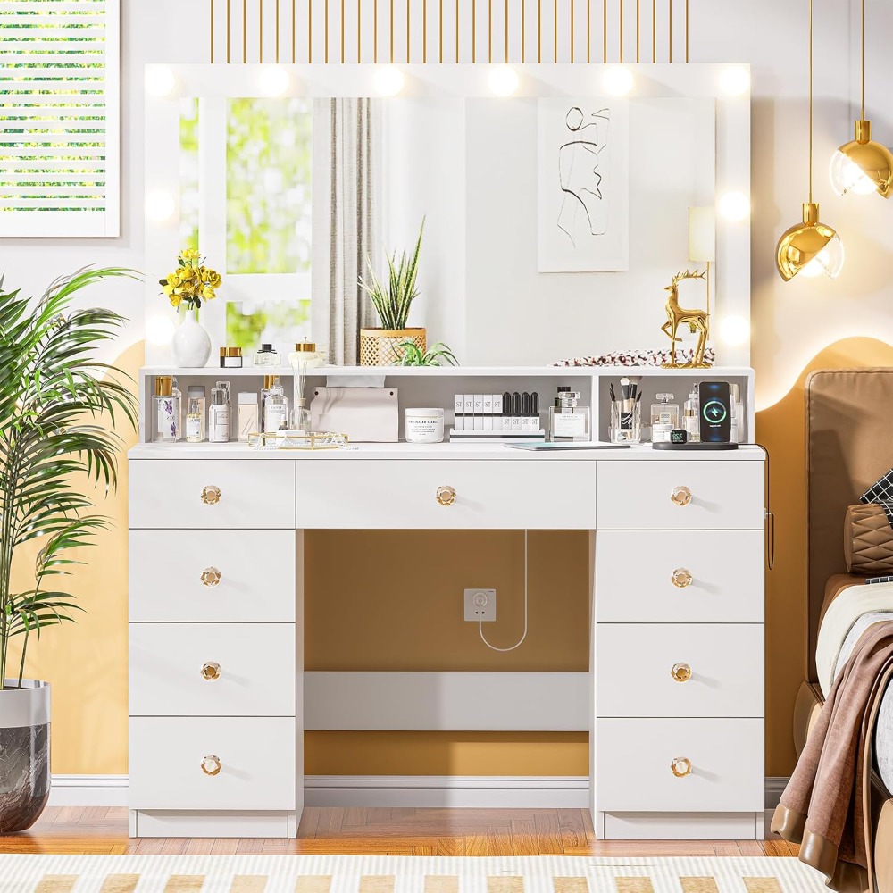 Large Vanity Desk with Mirror  - Dressing Table Vanity With Lighted Mirror ulasan dan harga