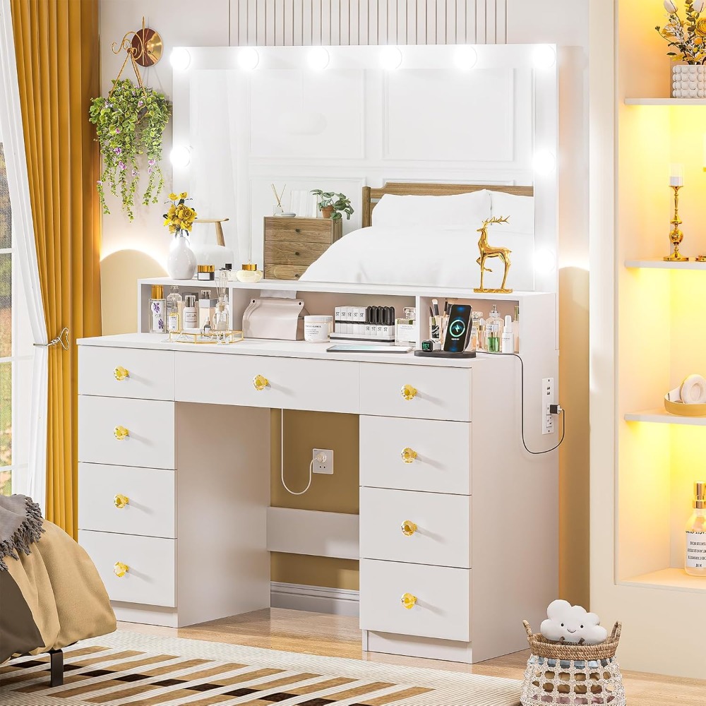 Large Vanity Desk with Mirror  - Dressing Table Vanity With Lighted Mirror ulasan dan harga