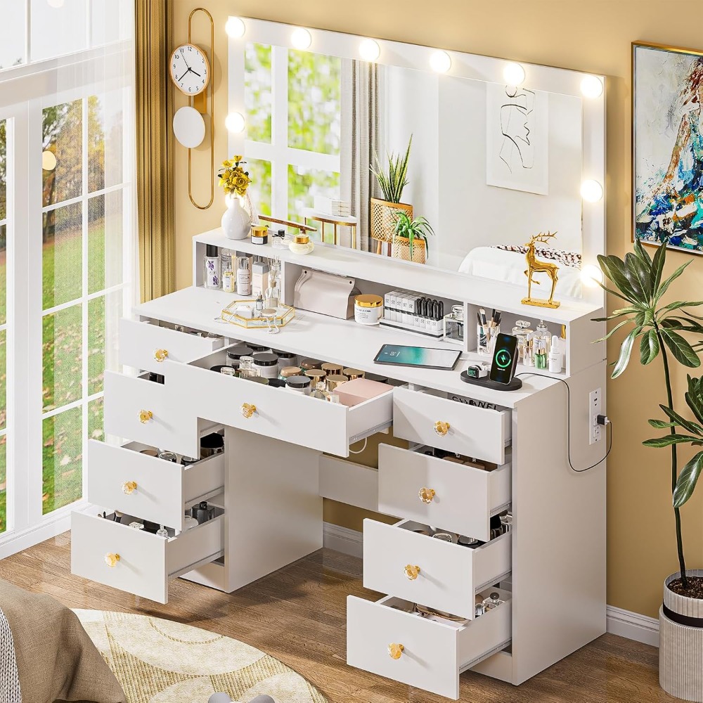 Large Vanity Desk with Mirror  - Dressing Table Vanity With Lighted Mirror ulasan dan harga