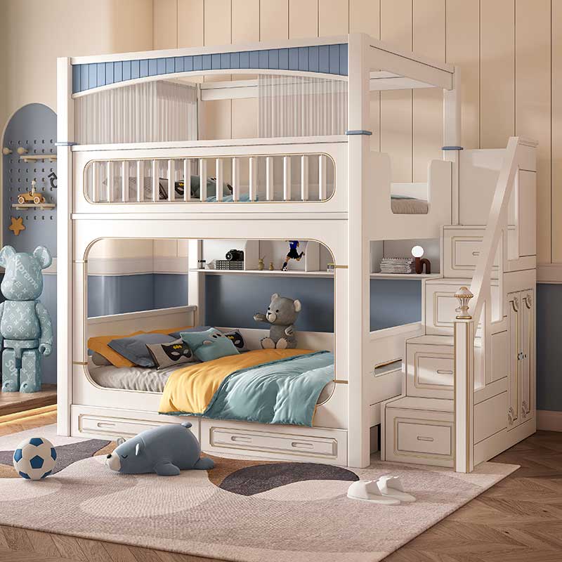 &Modern House White Boys Girl  - Bunk Bed With Stairs And Slide ulasan dan harga