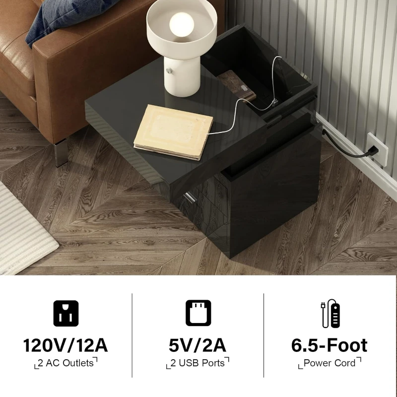 LED Nightstand With Charging S - Solid Wood Nightstand 2 Drawers ulasan dan harga